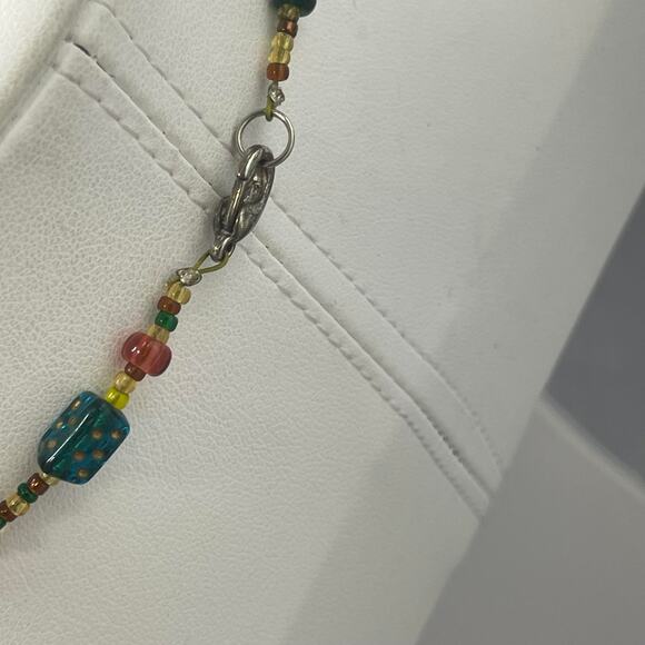 Artisan beaded necklace costume jewelry natural nature neutral burnished silver - Picture 9 of 10